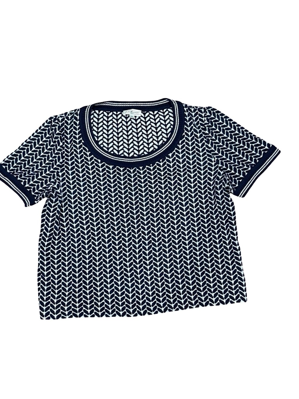 ✨ St. John Sport Navy White Herringbone Knit Scoop Neck Women’s Top Size Large